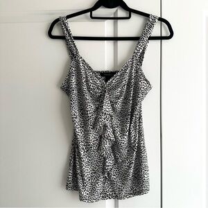White House Black Market Black and White Leopard-Print Ruffle Camisole